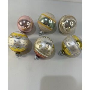 Vintage 6 Shiny Brite Christmas Ornaments Glass Balls Multicolor Variety Stripes